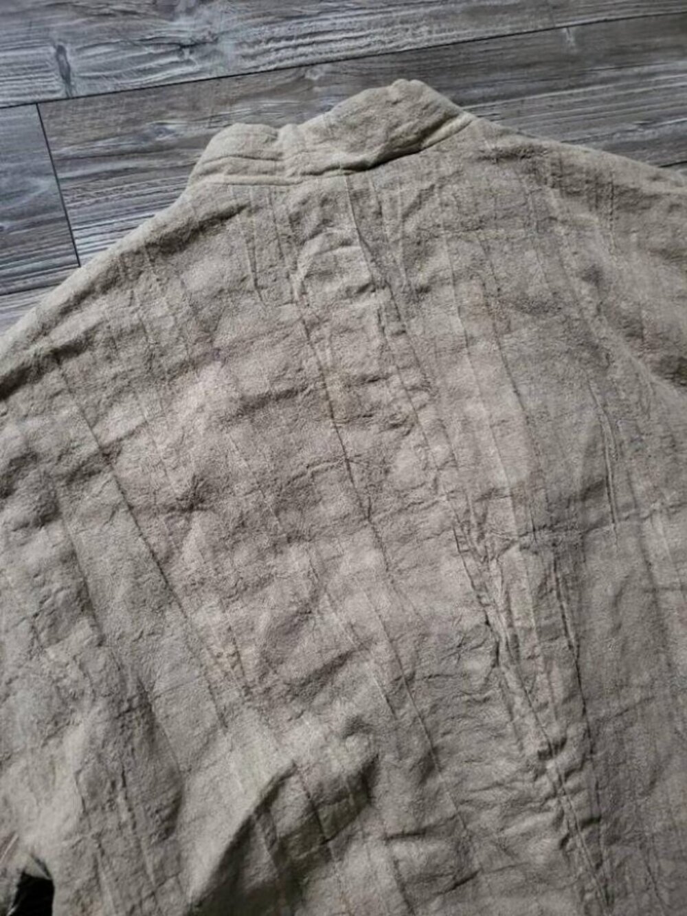 L/XL Oatmeal Heavy Raw Linen Quilted Duster Coat Oversized NWOT - Picture 11 of 13